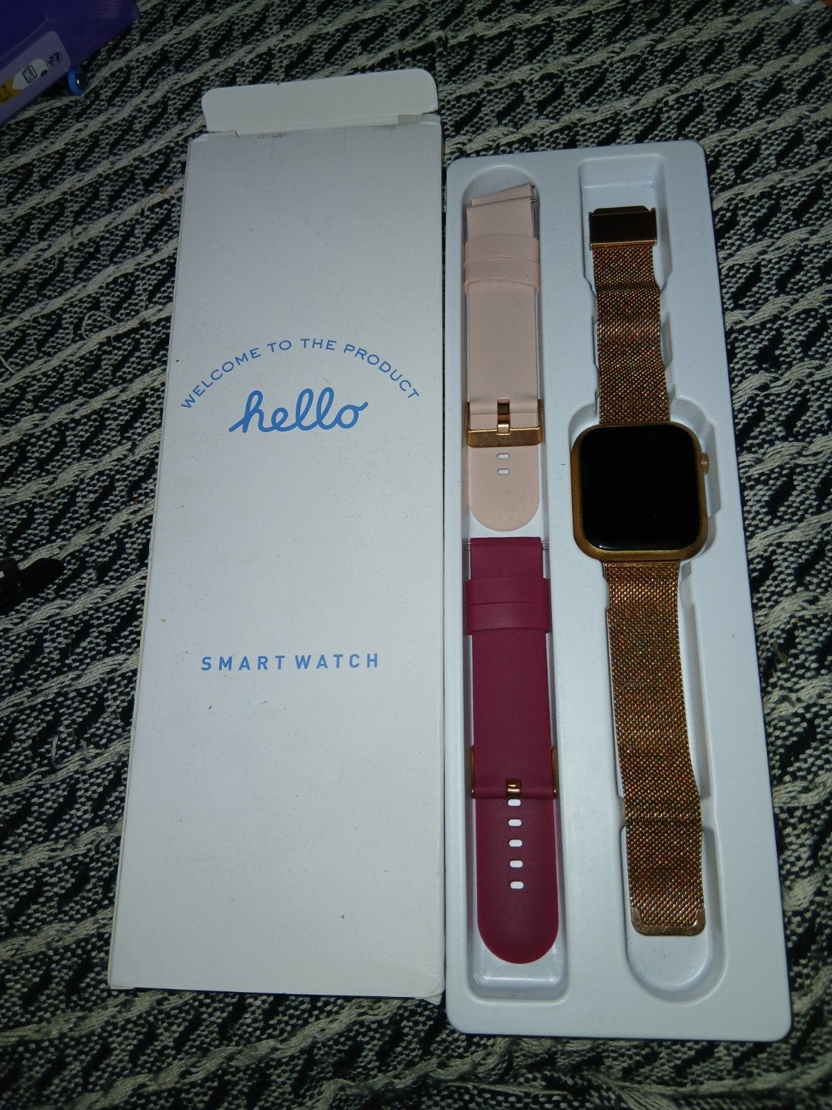 Hello Smartwatch Goud met Roze en Bordeaux Bandjes, Sieraden, Tassen en Uiterlijk, Smartwatches, Ophalen, Zo goed als nieuw, Android