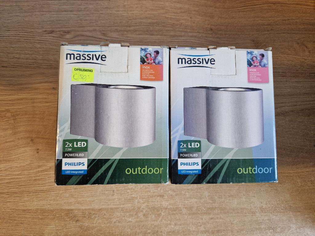 2x nieuwe philips massive stavanger led inox buitenlamp, Minder dan 50 watt, Wandlamp, Ophalen of Verzenden, Netvoeding