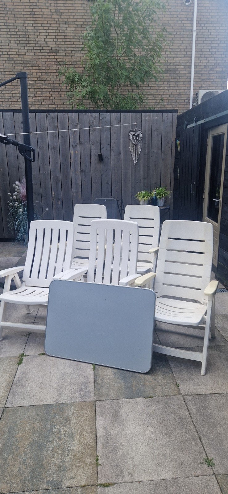 3 Hartman Royal Club tuinstoelen+ 2 Jardin stoelen met tafel, Ophalen, Gebruikt, Kunststof, Verstelbaar
