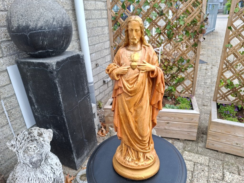 antiek zwaar massief heilig hard christus beeld goud kleurig, Ophalen of Verzenden