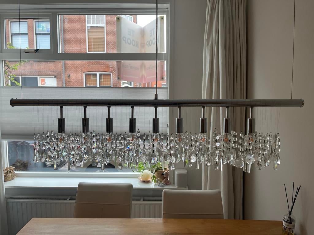 Hanglamp met kristallen voor eettafel, Ophalen of Verzenden, Gebruikt, Glas, Minder dan 50 cm