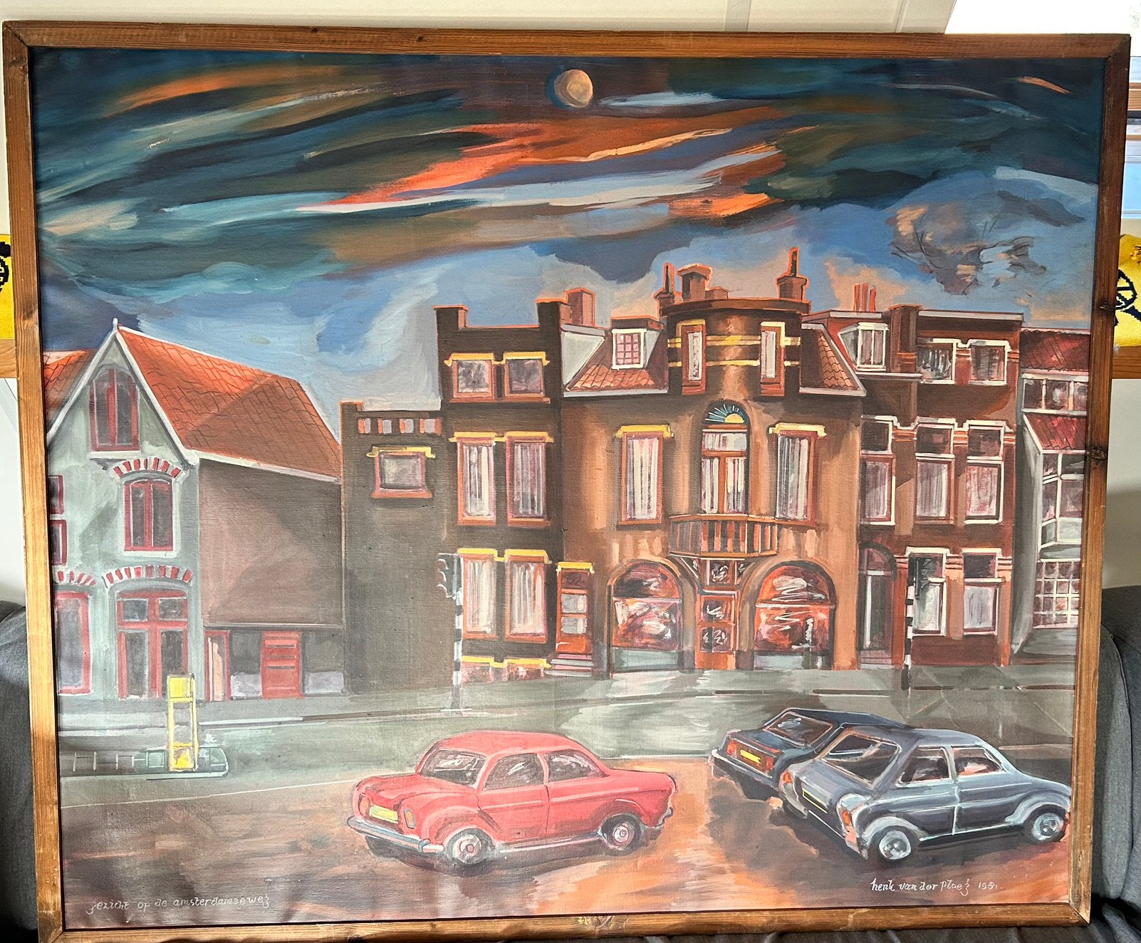 Henk van der Ploeg – Gezicht op de Amsterdamseweg 1981, Ophalen, Olieverf, Stads- / dorpsgezicht, Doek
