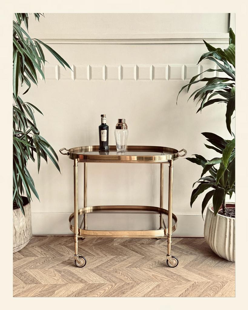 Vintage Bar Cart - Serveerwagen - Drankentrolley uit messing, Ophalen of Verzenden, Trolleywood, Info@trolley-wood.com, Tramkade 26