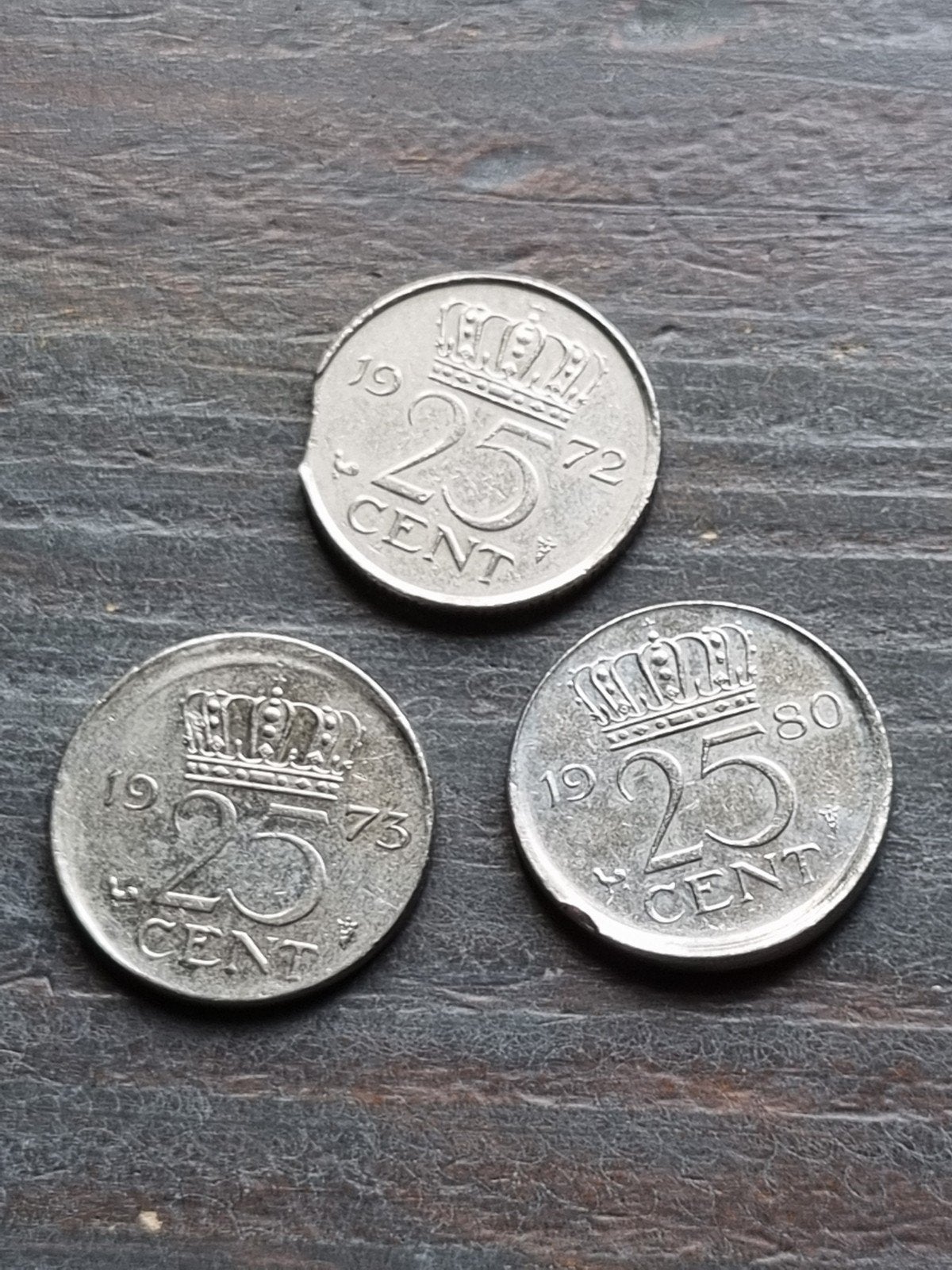 3 kwartjes misslagen, Ophalen of Verzenden, Koningin Juliana, 25 cent