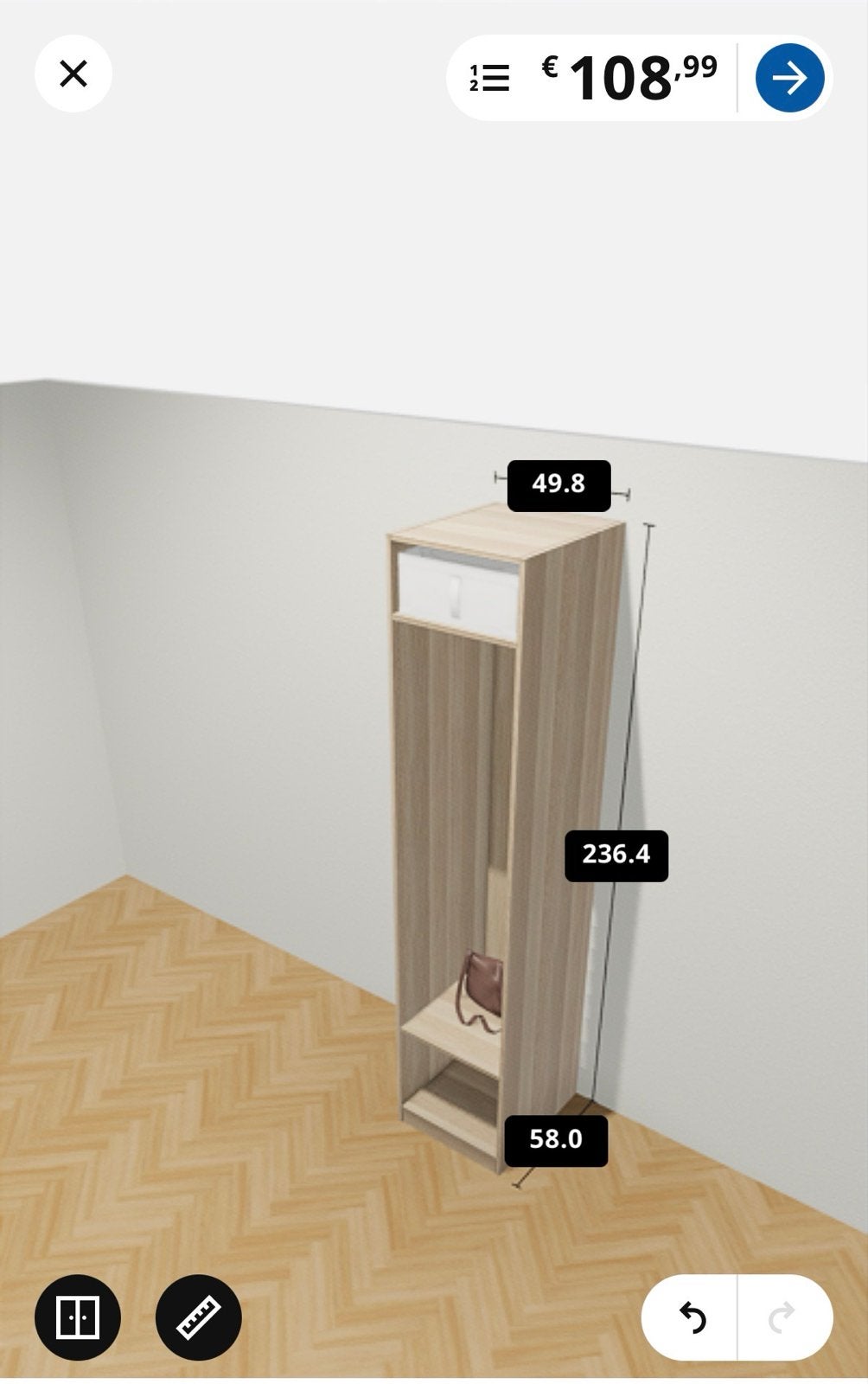 IKEA PAX Kledingkast 50x236 cm - Zo goed als nieuw, Huis en Inrichting, Ophalen, Minder dan 50 cm, 200 cm of meer, Eikenhout