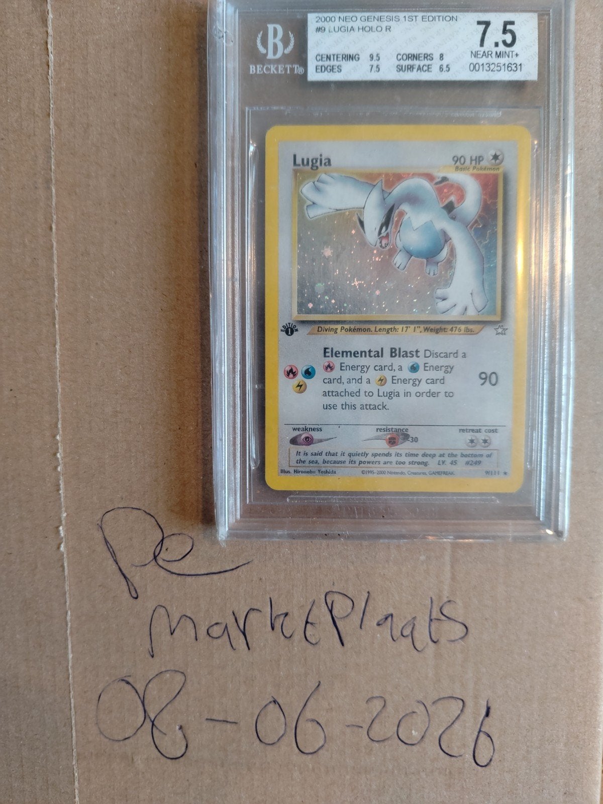 Pokemon kaart 1st edition Lugia neo genesis graded BGS 7,5, Ophalen of Verzenden, Zo goed als nieuw, Losse kaart, Foil