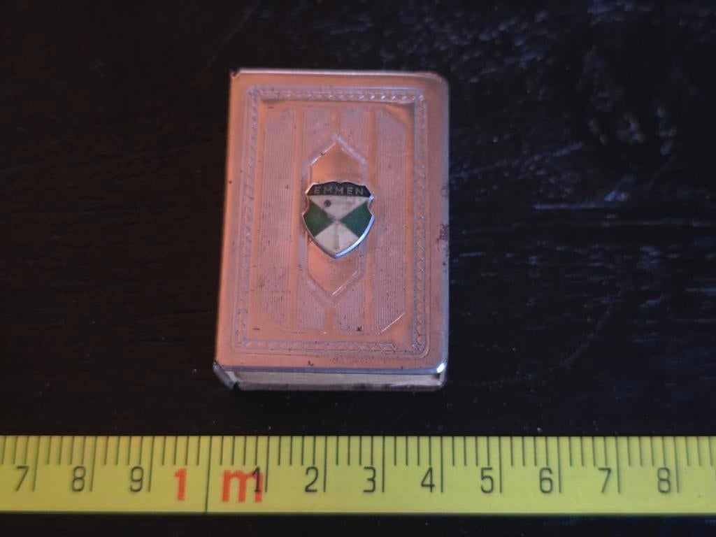 Vintage luciferdoosje met 'Emmen' wapenschild, Ophalen of Verzenden, Gebruikt, Luciferdoosjes of -merken
