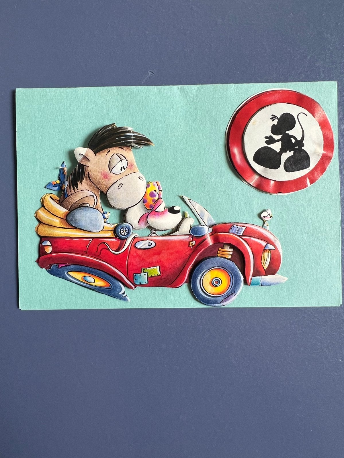 Diddl en Galupy 3D-kaart in auto, Ophalen of Verzenden, Verschillende figuren, Gebruikt, Papier, Kaart of Schrift