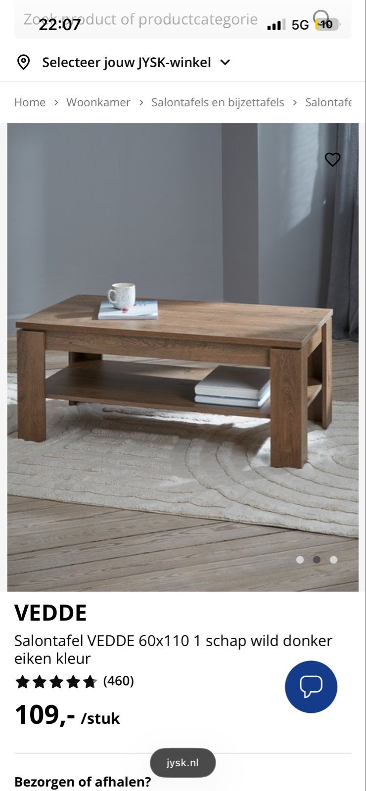 Salontafel JYSK Vedde - Zo goed als nieuw, Ophalen, 100 tot 150 cm, Eikenhout, 50 tot 100 cm