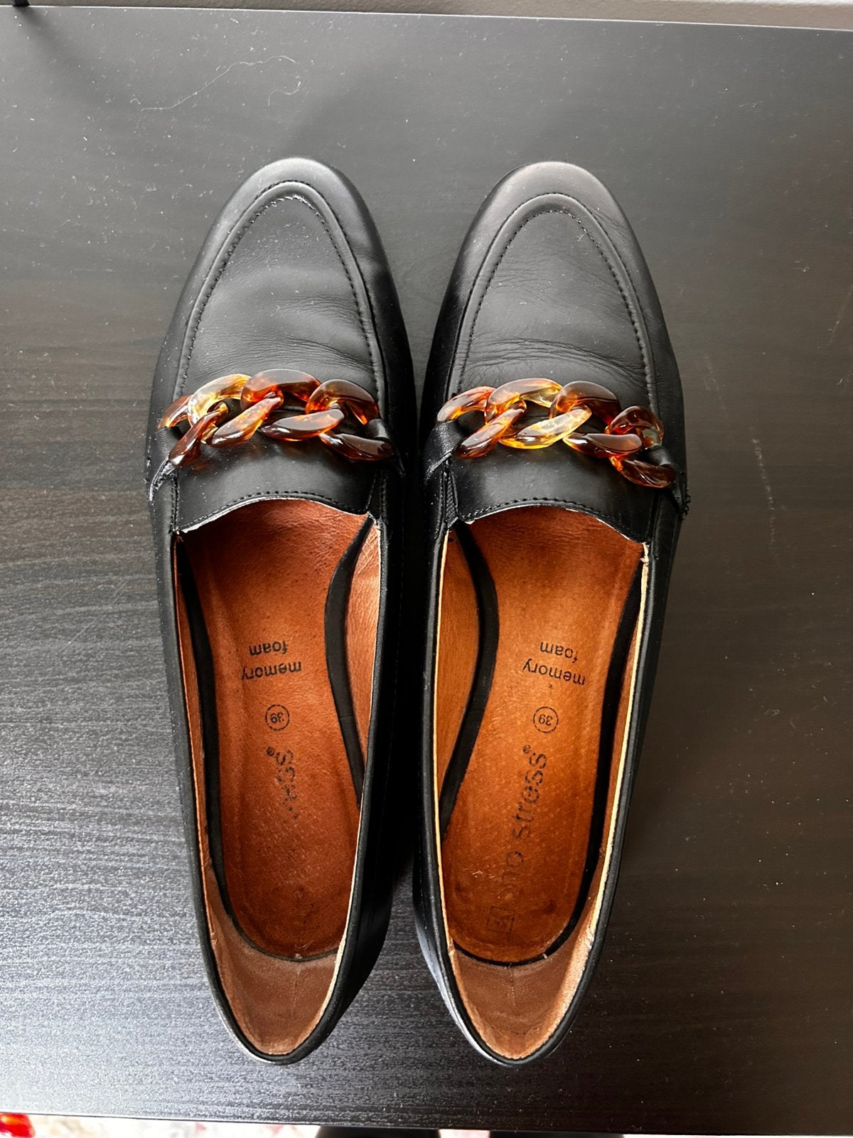 Manfield No Stress Leren Loafers Zwart Maat 39, Ophalen, Zo goed als nieuw, Zwart, Instappers