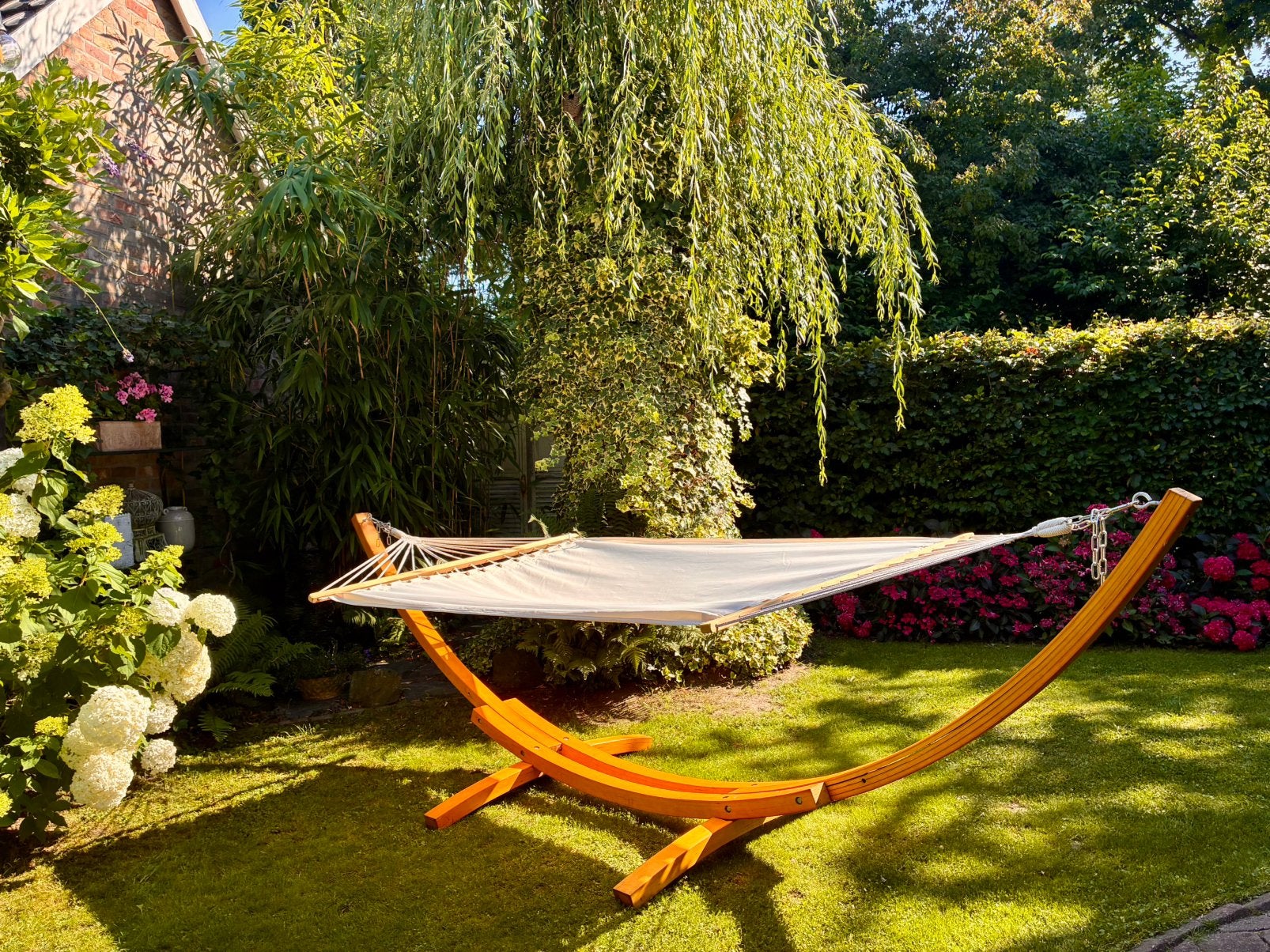 Hangmat XXL / Hout / 4.20 m., Ophalen, Meerpersoons, Zo goed als nieuw, Met standaard