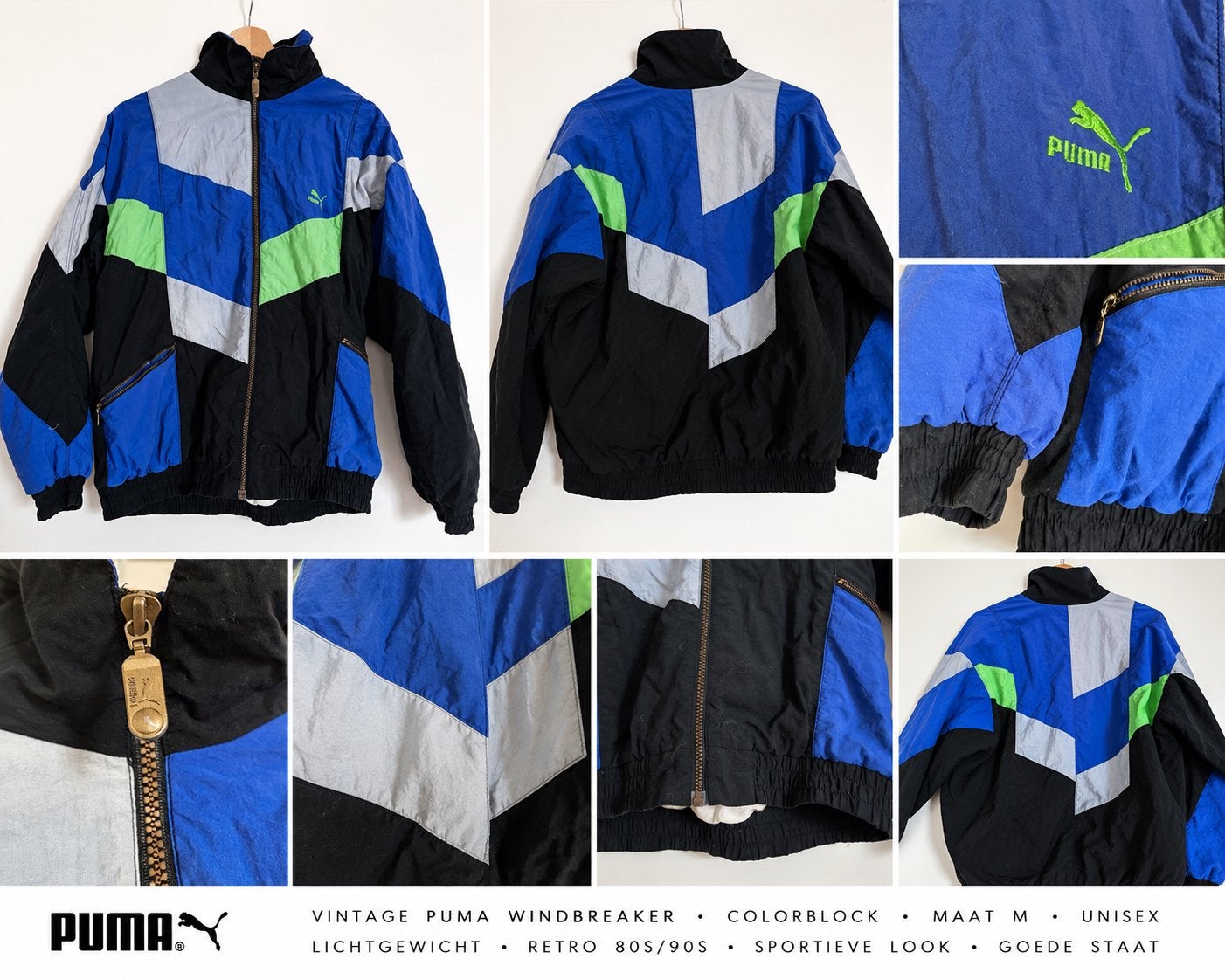 Vintage Puma Windbreaker Colorblock Maat M Unisex, Ophalen of Verzenden, Gedragen, Maat 48/50 (M), Meerkleurig
