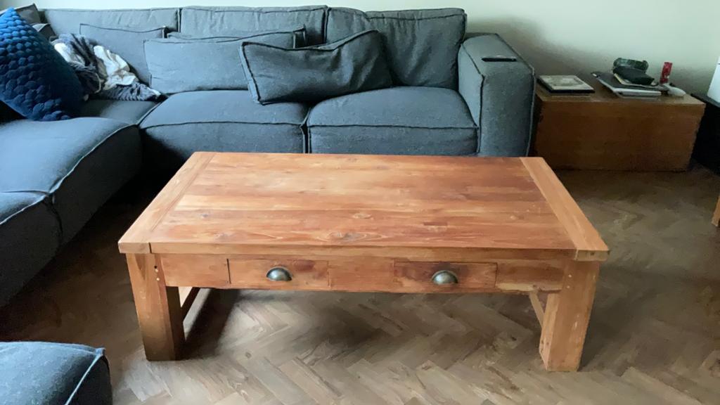 Massief grenen salontafel TEAB, Ophalen, 100 tot 150 cm, 50 tot 100 cm, Zo goed als nieuw