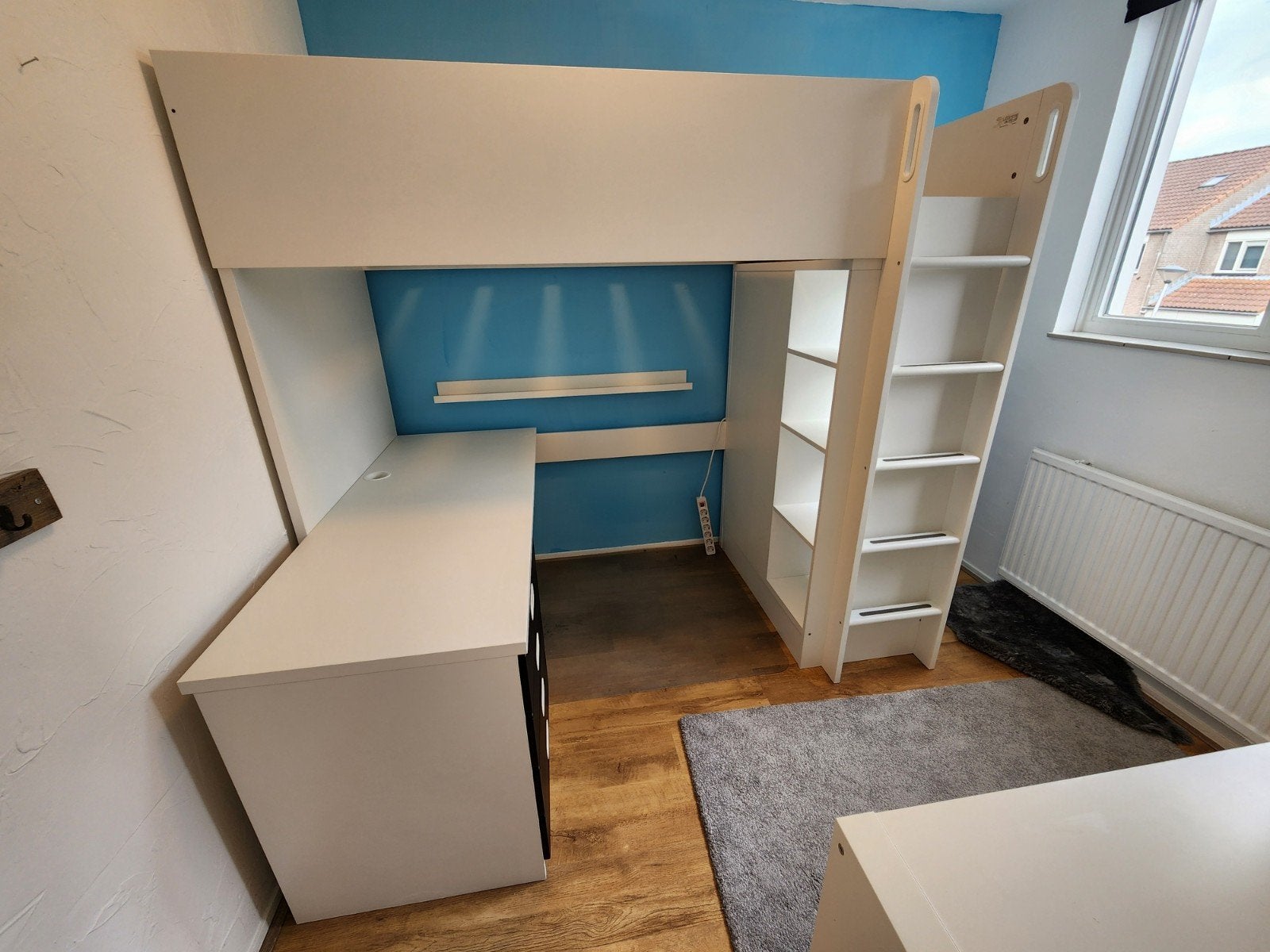 Smastad Hoogslaper van Ikea met bureau, kast en planken, Ophalen, Gebruikt, Eenpersoons, 90 cm
