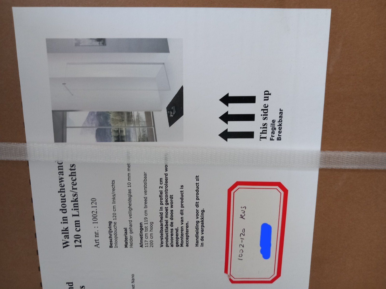Walk-in douchewand 120 cm Links/Rechts - Nieuw, Ophalen