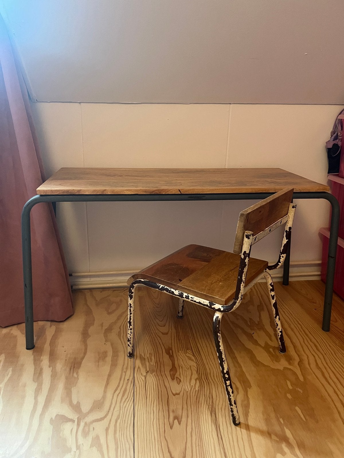 Vintage kinderbureau / schooltafeltje met stoel, Ophalen, Gebruikt, Tafel(s) en Stoel(en)