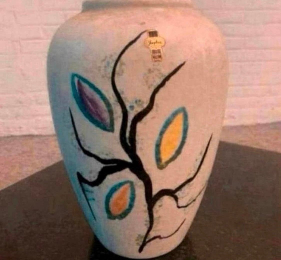 Vaas Jasba keramiek roth lava Germany vaas met bloemen., Antiek en Kunst, Ophalen of Verzenden