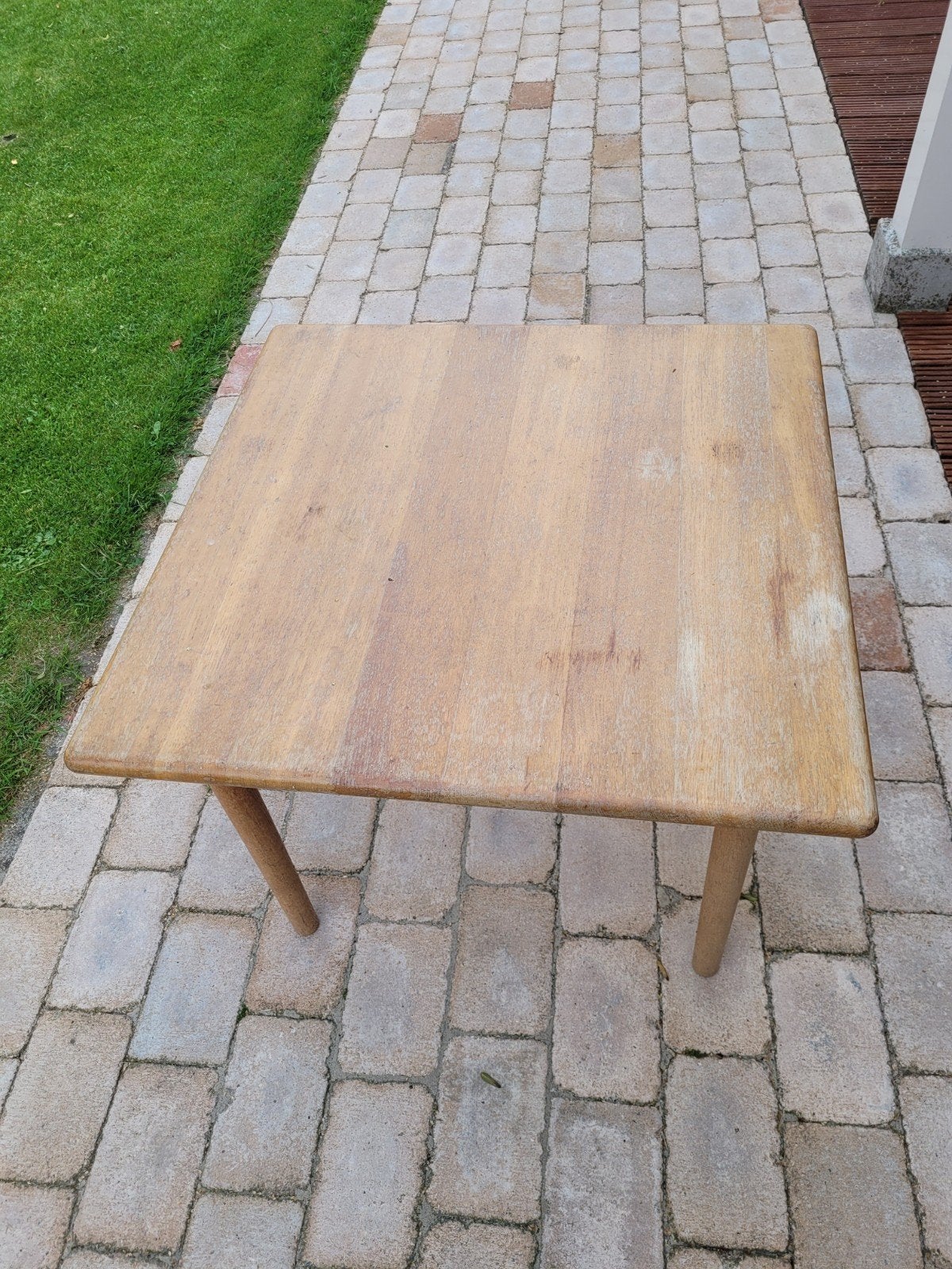 Massief blank houten vierkante tafel, Ophalen, Gebruikt, 50 tot 100 cm, Vierkant