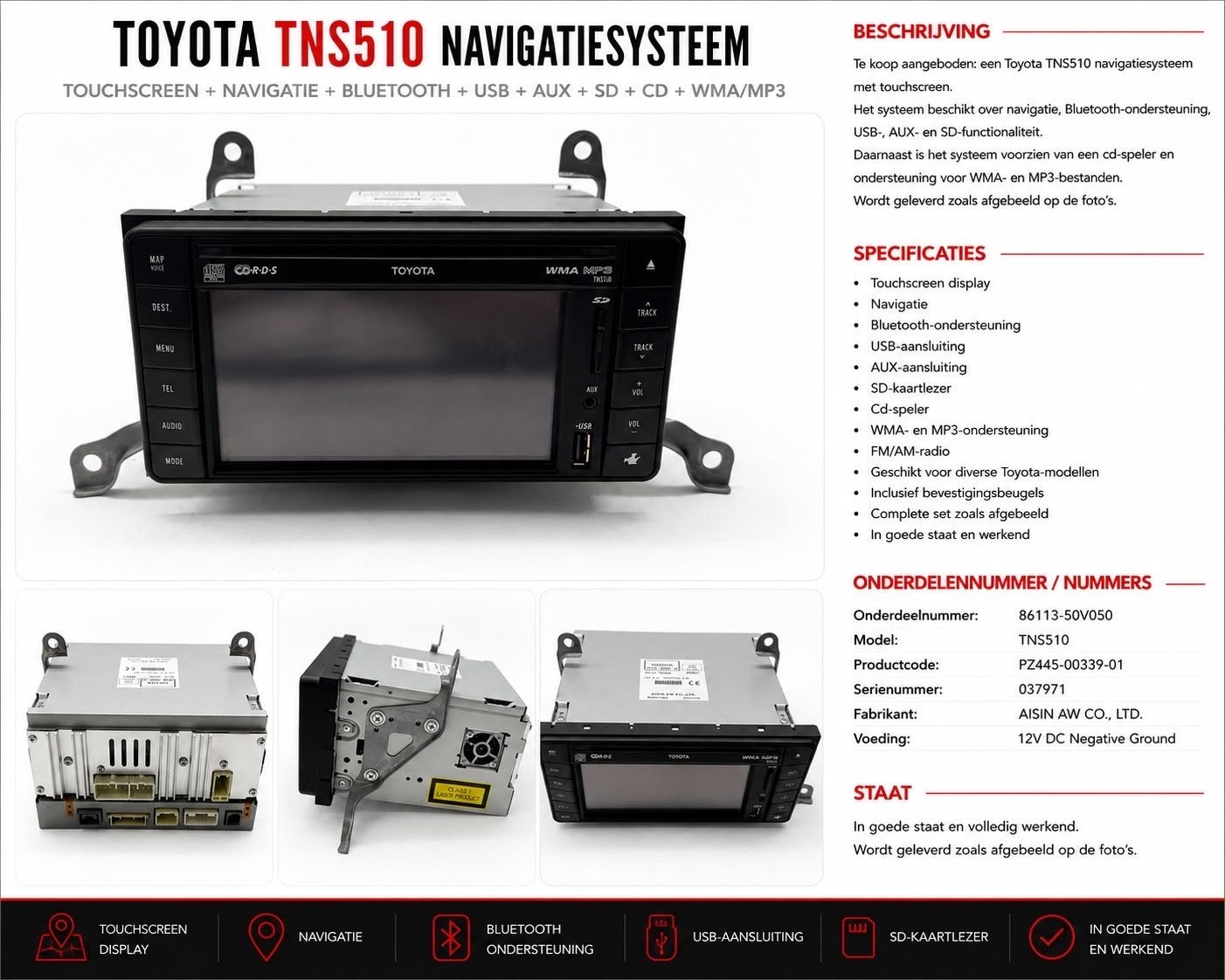 Toyota TNS510 Navigatiesysteem met Touchscreen en Bluetooth, Ophalen of Verzenden, Gebruikt