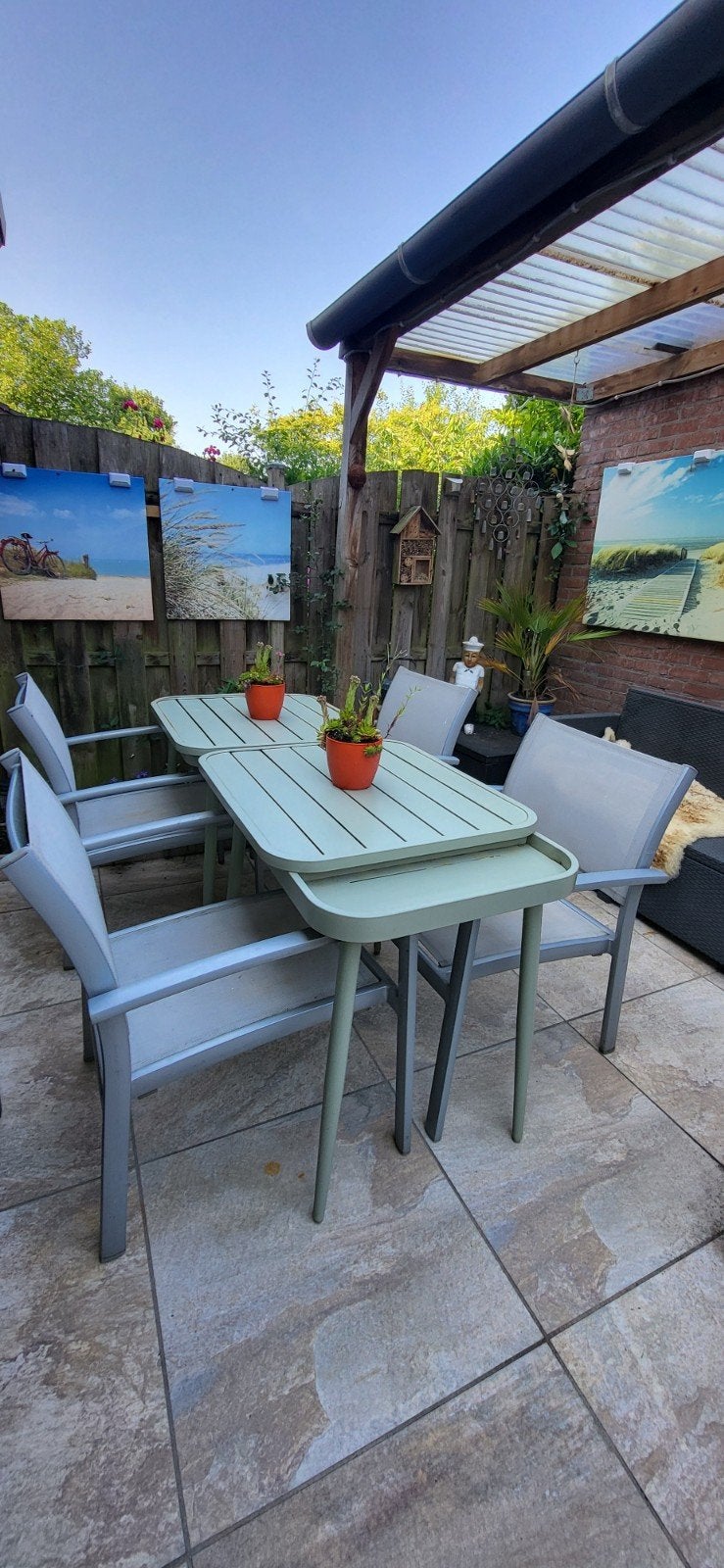 Varaschin Tuinset met 4 stoelen en 2 losse tafel, Tuin en Terras, Ophalen, Gebruikt, Aluminium