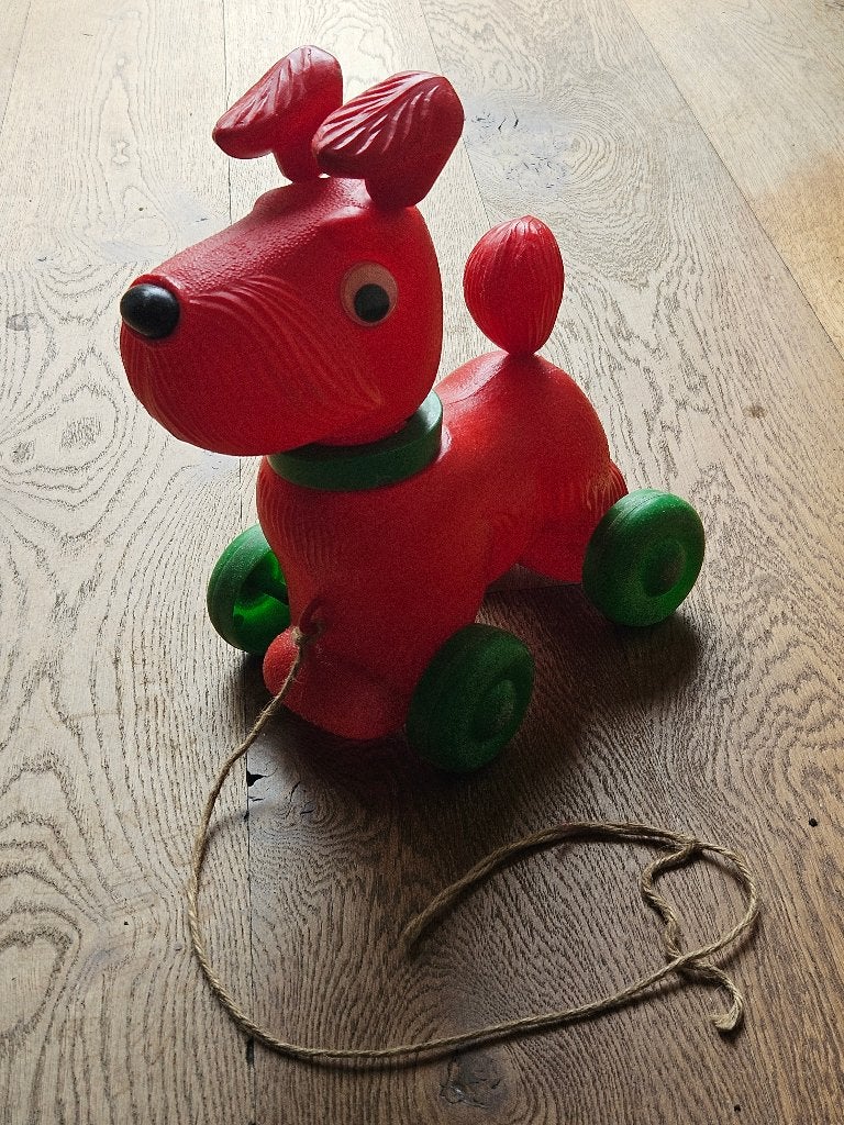 Vintage Rood Hondje Trekfiguur Speelgoed, Ophalen of Verzenden
