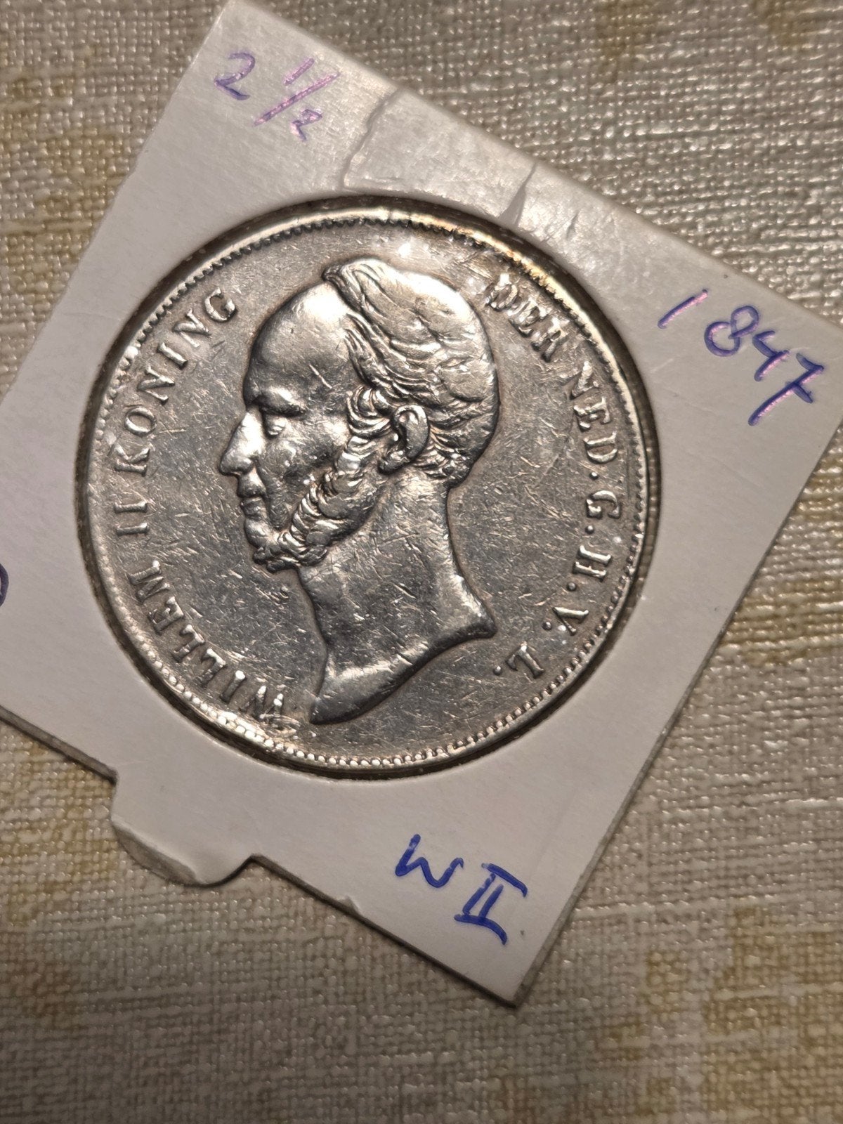 Zilveren 2½ Gulden Koning Willem II uit 1847, Postzegels en Munten, Munten | Nederland, Zilver, Ophalen of Verzenden, Losse munt