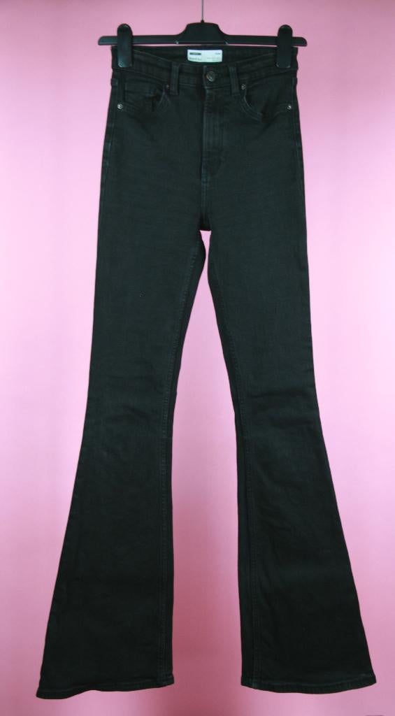 zgan Bershka flared jeans zwart denim maat 164, Broek, Meisje, Ophalen of Verzenden, Zo goed als nieuw