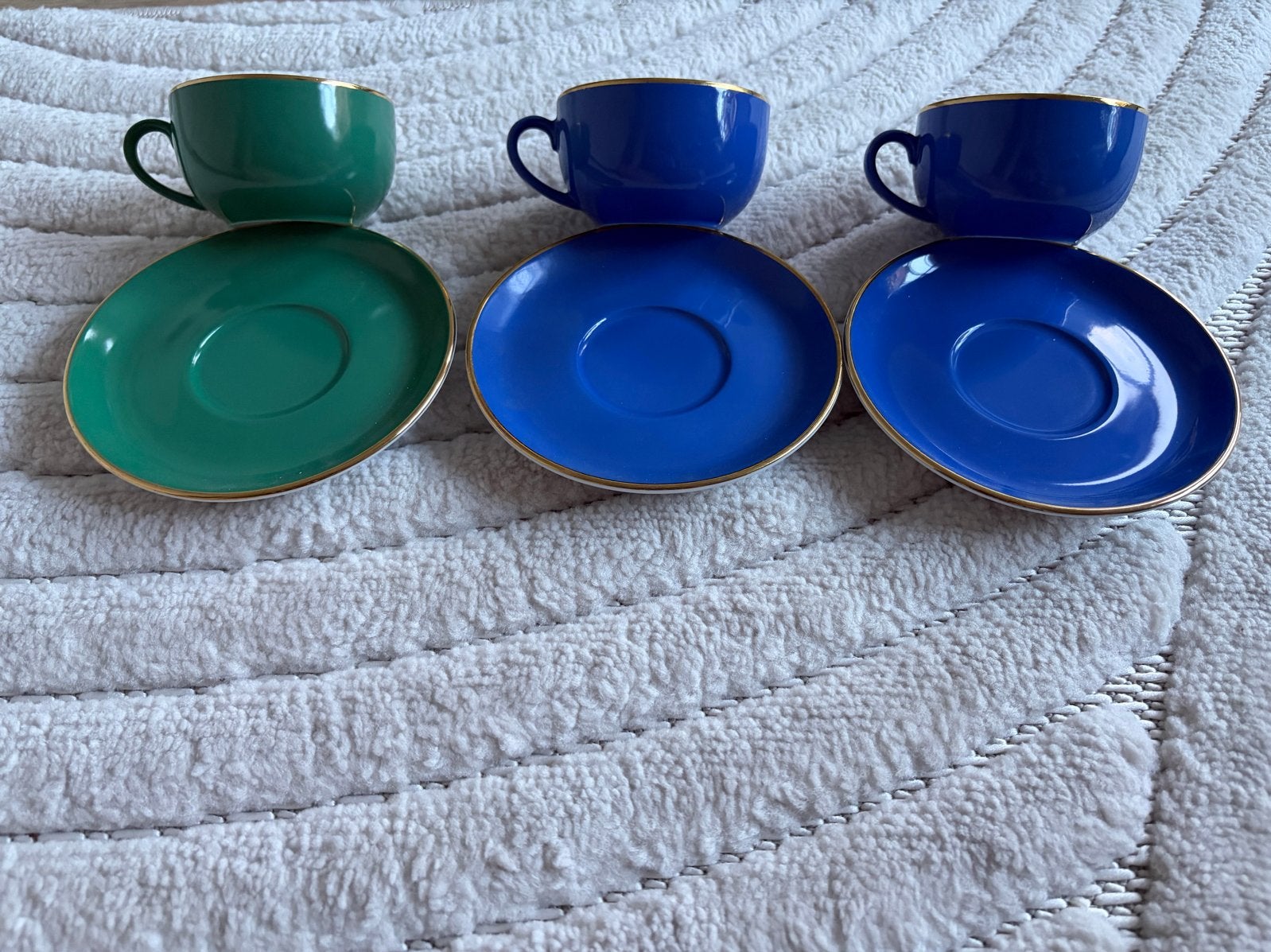 3x Mitterteich Bavaria groene/blauwe kop en schotel, Overige merken, Vintage, Ophalen of Verzenden, Zo goed als nieuw