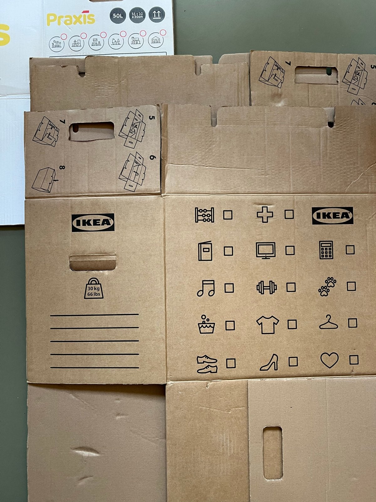 4 verhuisdozen; ikea, praxis, allsafe, Ophalen