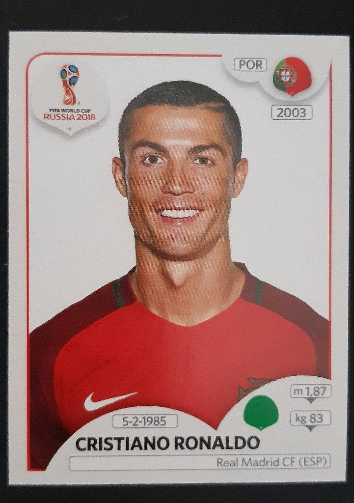 Panini Cristiano Ronaldo WK 2018 Russia nr 130 zwarte achter, Verzenden, Zo goed als nieuw, Buitenlandse clubs, Poster, Plaatje of Sticker