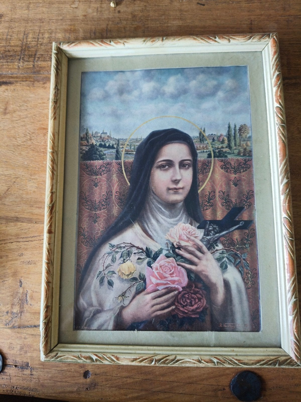 Antieke religieuze prent van Heilige Theresia van Lisieux, Ophalen of Verzenden