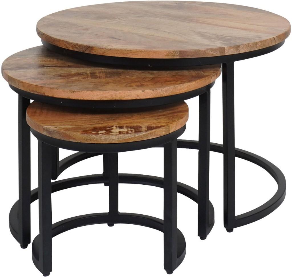 Industriële Salontafelset Erjan – Mangohout - set van 3, Jouw vloerenspecialist, 50 tot 100 cm, Info@jouwvloerenspecialist.nl
