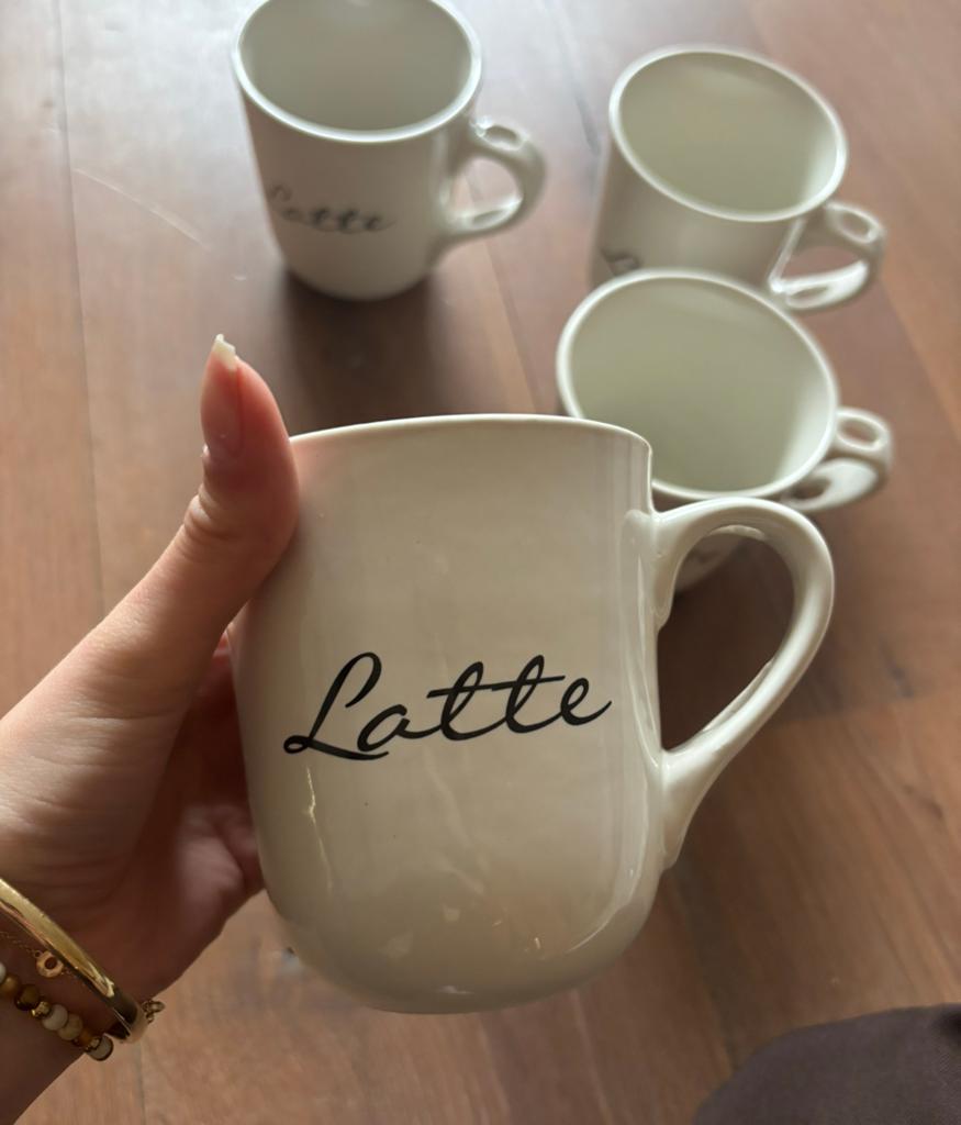 Riviera Maison Latte koffie bekers 4 stuks, Gebruikt, Ophalen of Verzenden, Glas, Overige stijlen