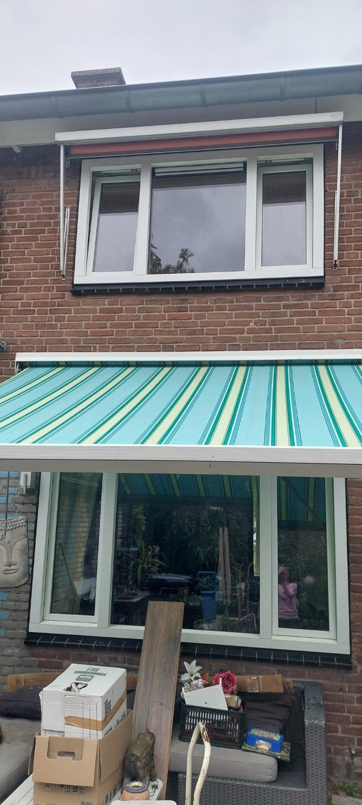 Zonnescherm ca. 270 cm breed, 3 meter uitval, handbediening, Tuin en Terras, Zonneschermen, Ophalen, Gebruikt, Knikarmscherm