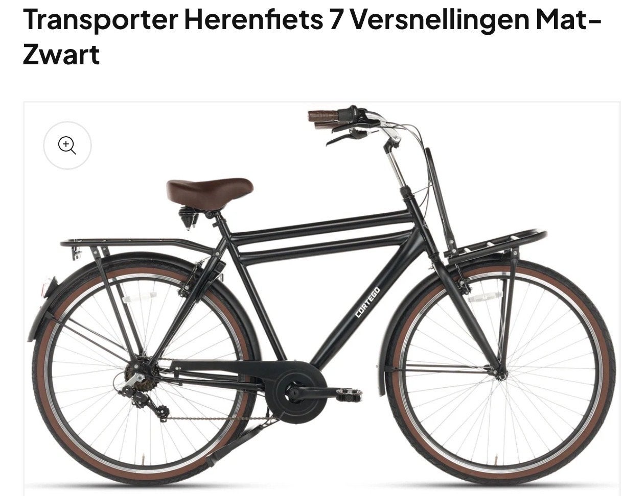 Cortego Transporter Herenfiets 7 Versnellingen Mat  L  Zwart, Gebruikt, Velgrem, Versnellingen, 53 tot 57 cm