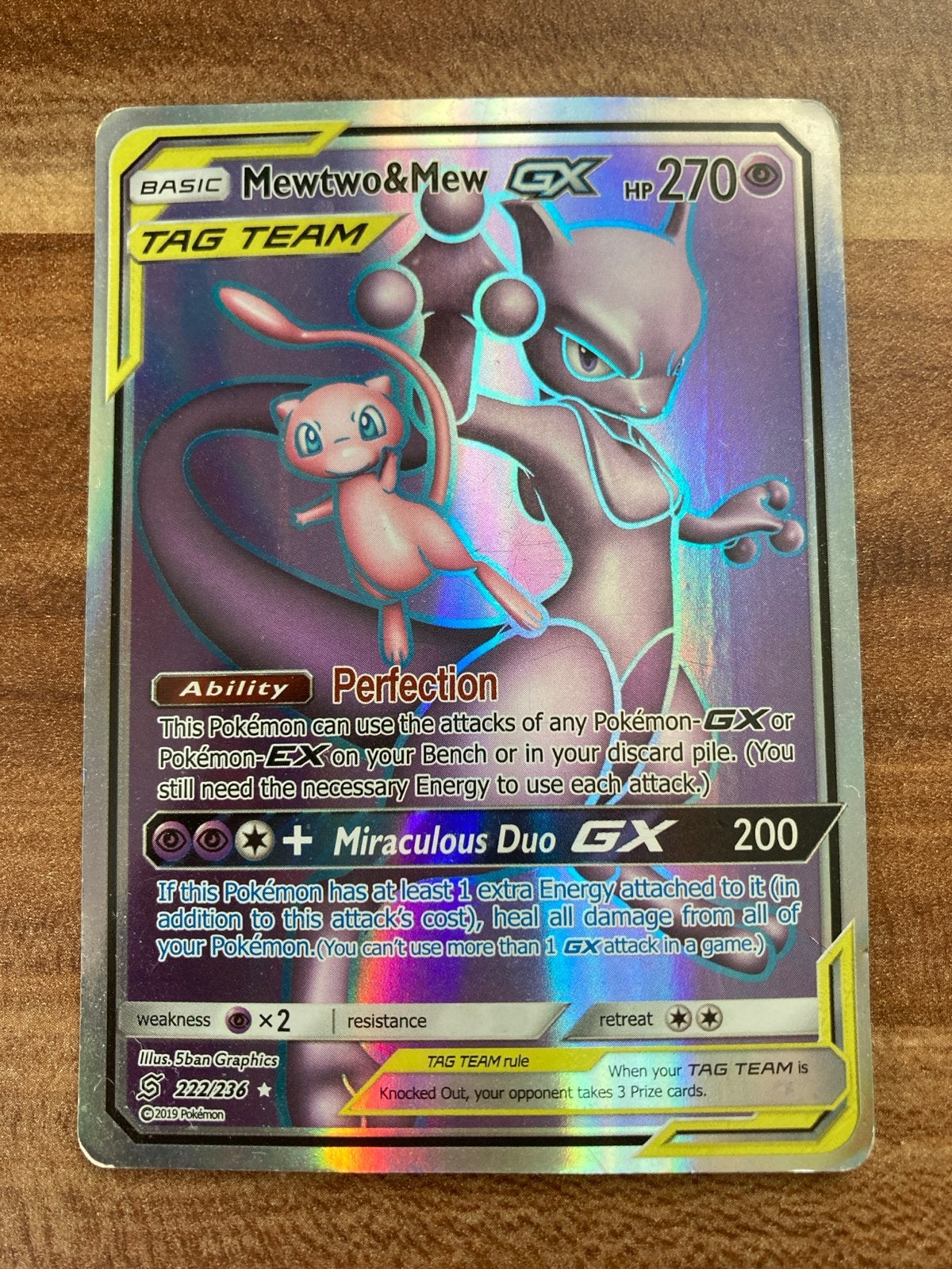 Mewtwo & Mew GX TAG TEAM Pokémon Kaart, Ophalen of Verzenden, Zo goed als nieuw, Losse kaart, Foil