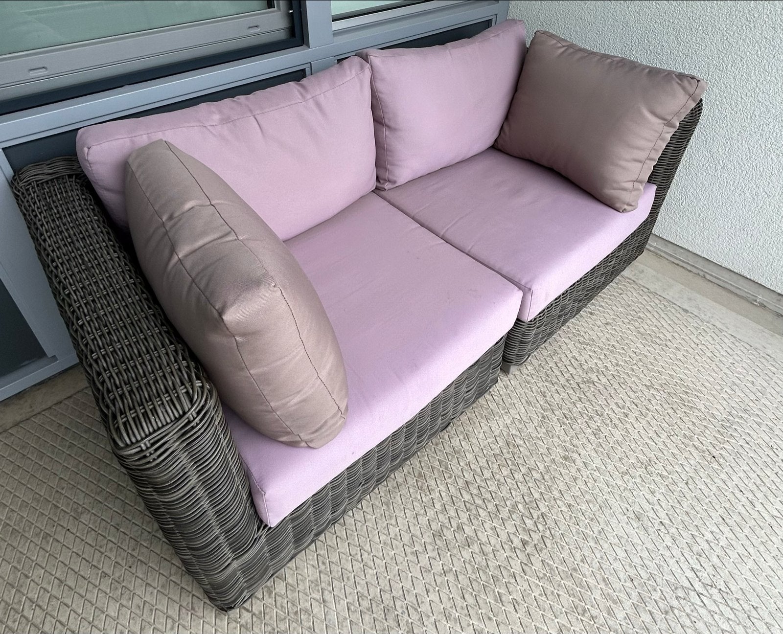 Comfortabele Wicker Loungebank met Kussens, Gebruikt, Loungeset, Wicker, Bank