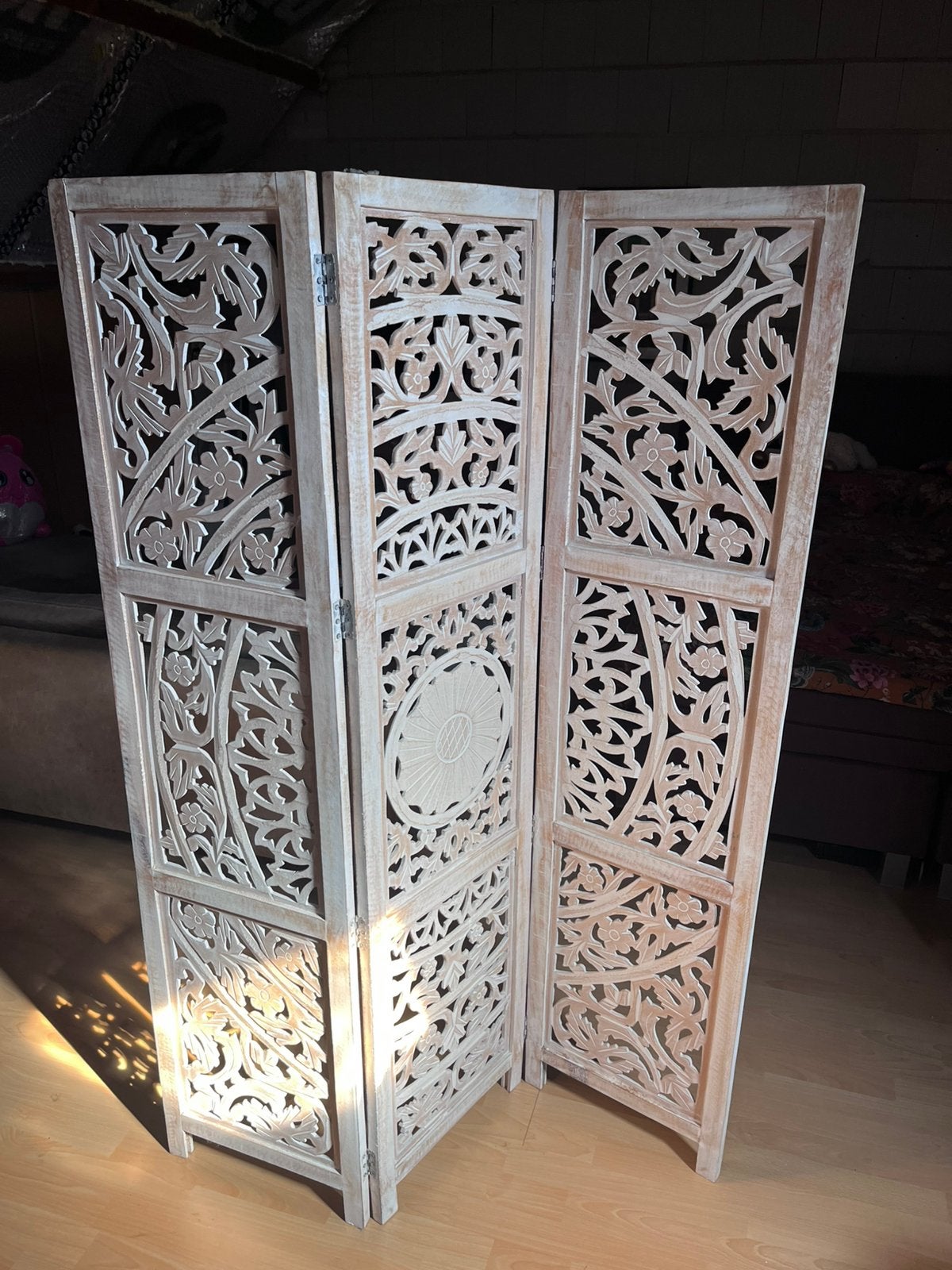 Kamerscherm 120x165 handgesneden mangohout, Ophalen, Nieuw