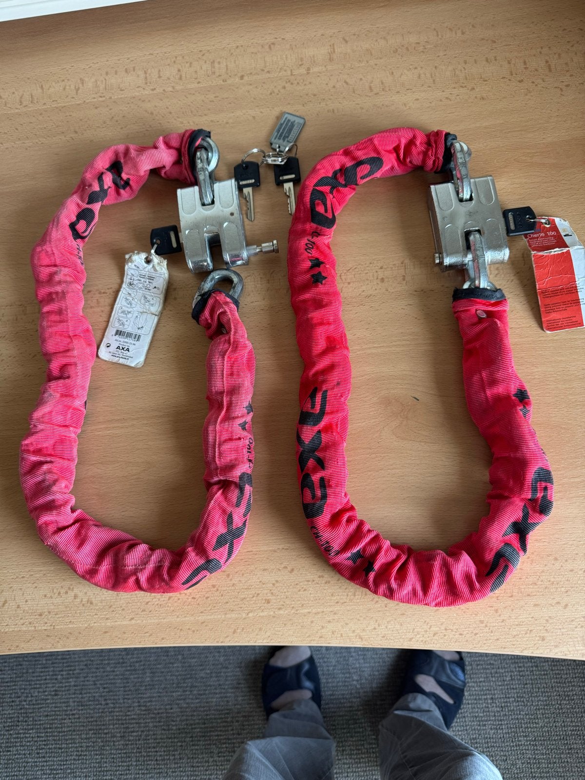 2x AXA Cherio 100 Kettingslot - ART2 Keurmerk, Fietsen en Brommers, Ophalen, Gebruikt, Kettingslot
