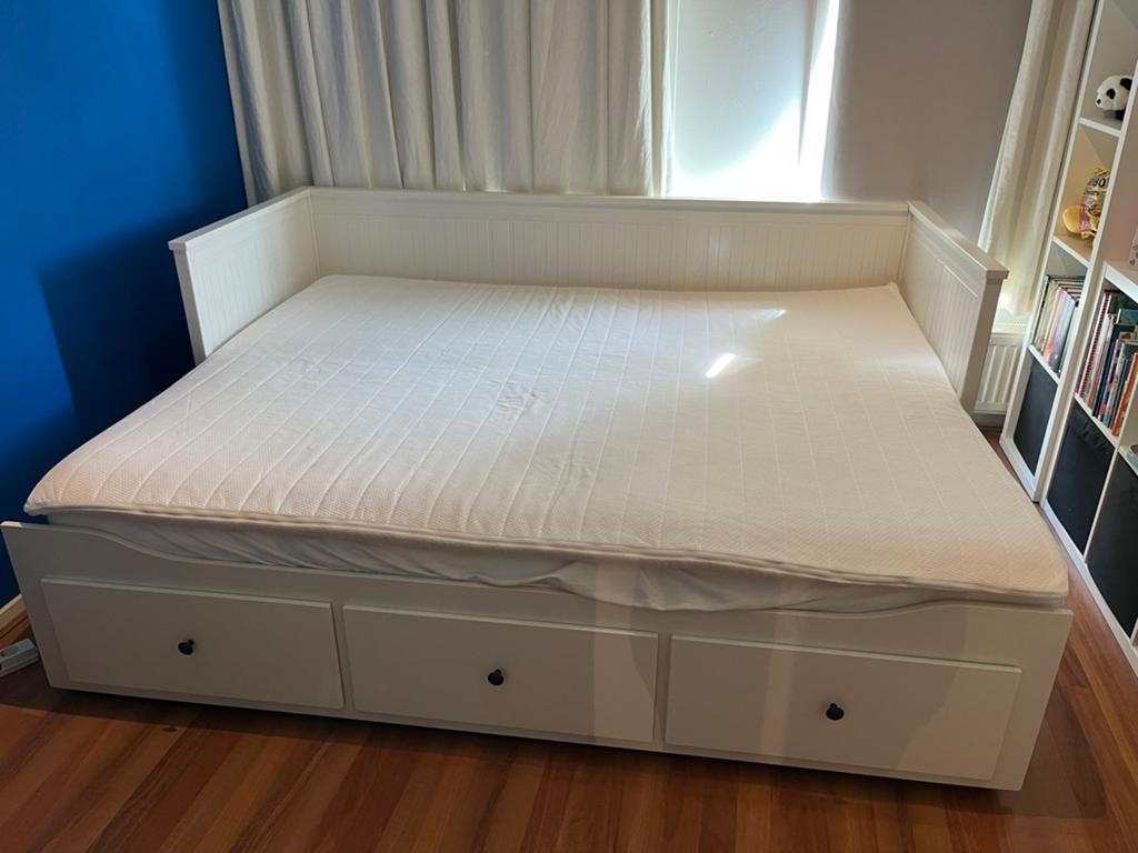 Ikea Hemnes bedbank 3 lades incl matrassen, 180 cm of meer, Ophalen, Lattenbodem, 100 cm of meer