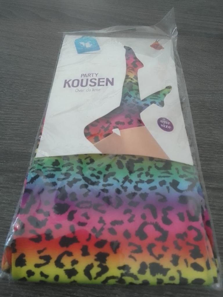 Party Kousen Over de Knie - Regenboog Luipaardprint, Ophalen, Nieuw, Overige maten