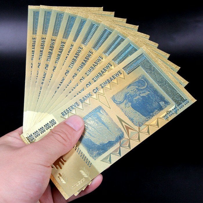Zimbabwe, 100 trillion dollar in 24k goud folie (UNC), Verzenden, Zimbabwe, Los biljet