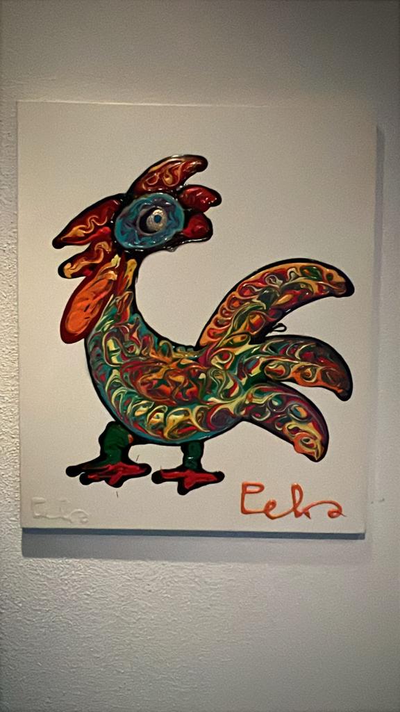 Peko haan schilderij Wit, Ophalen
