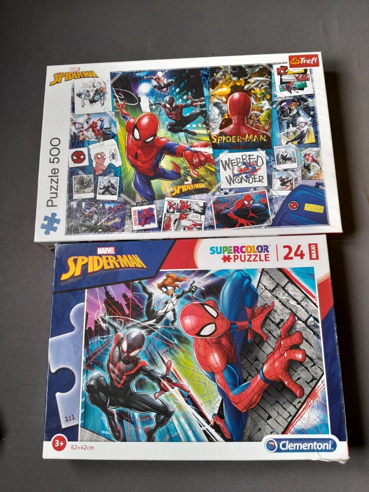 Spiderman Puzzels - 2 stuks (500 en 24 stukjes), Ophalen of Verzenden, Meer dan 50 stukjes, Gebruikt, 2 tot 4 jaar