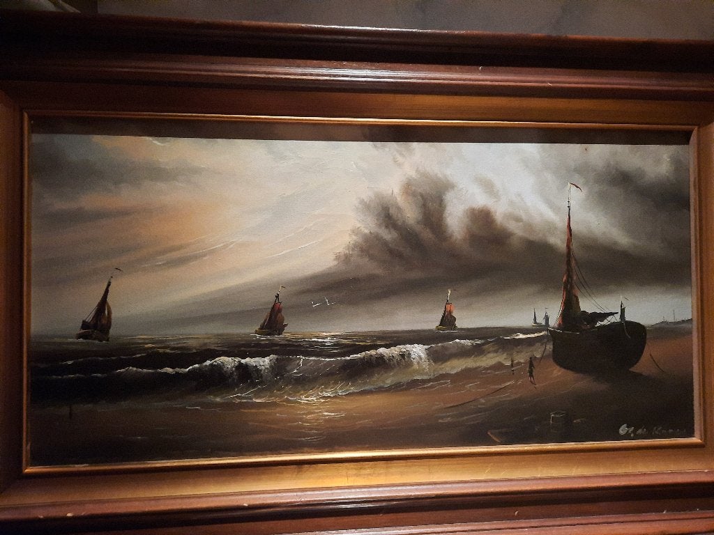 Schilderij, Antiek en Kunst, Ophalen, Maritiem / water, Nederlandse school, Doek