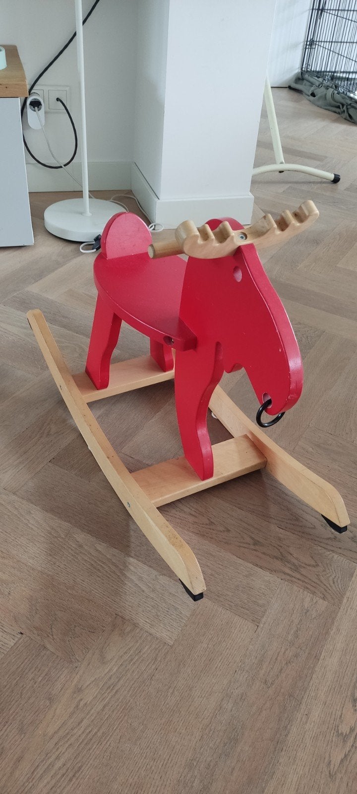 Rood houten hobbelpaard eland voor kinderen, Ophalen, Gebruikt, Jongen of Meisje