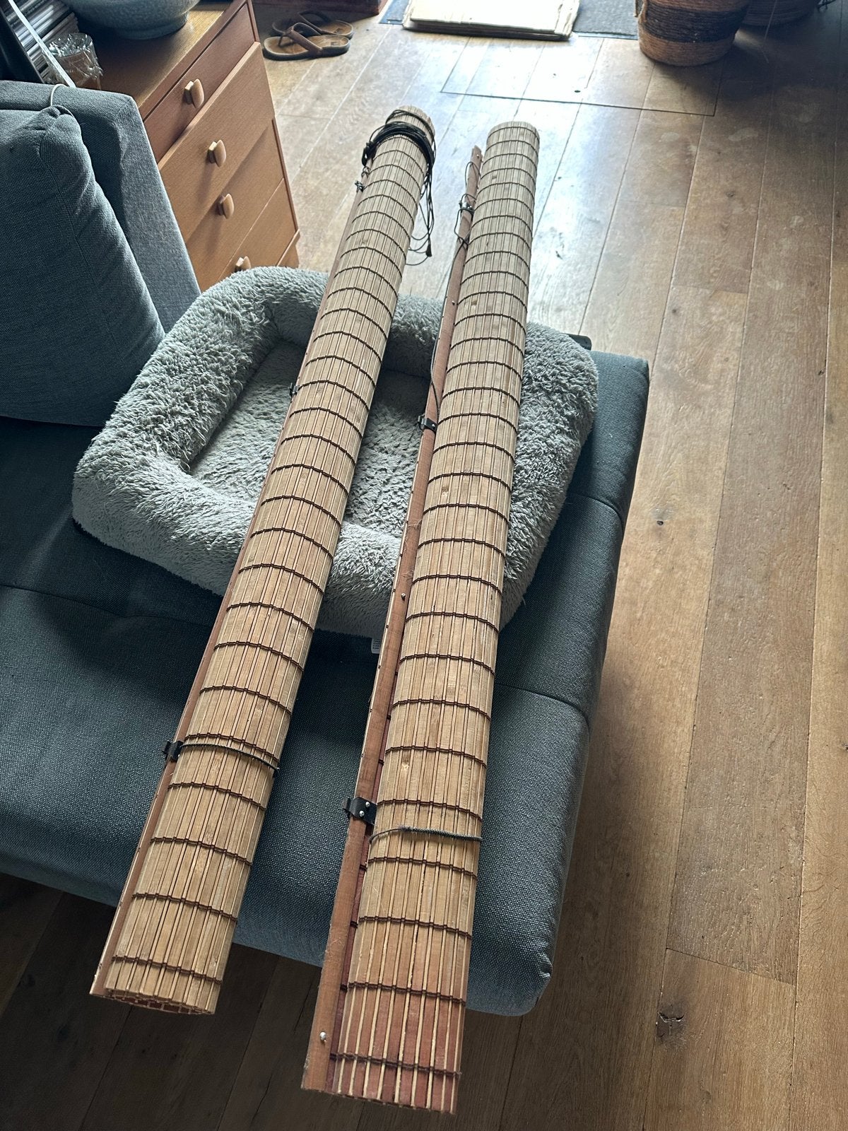 Bamboe rolgordijnen - 150 x 180 zonder koord, Huis en Inrichting, Stoffering | Gordijnen en Lamellen, Ophalen, Gebruikt, Bruin