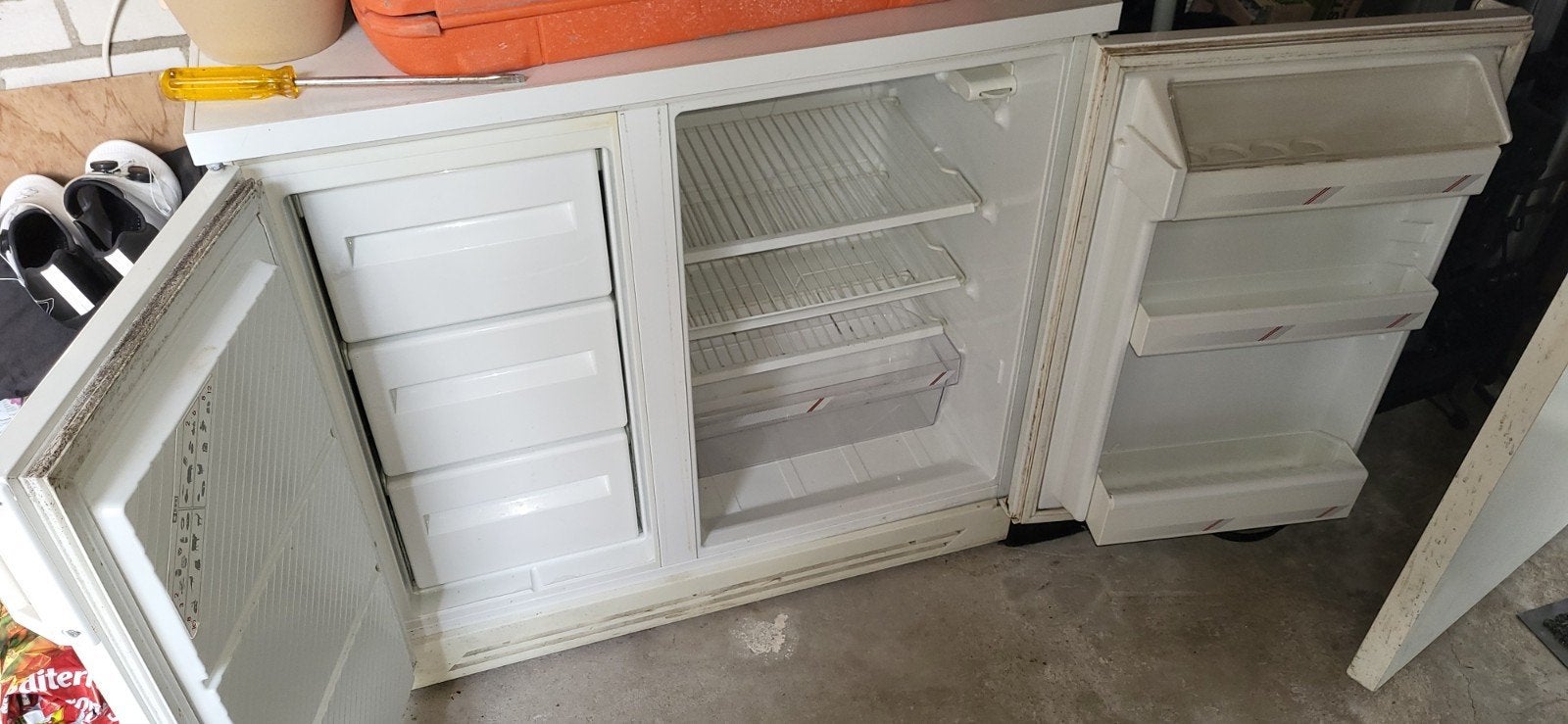Marijnen Dubbeldeurs Koelkast/Vriezer Tafelmodel, 100 tot 150 liter, Ophalen, Gebruikt, Met aparte vriezer