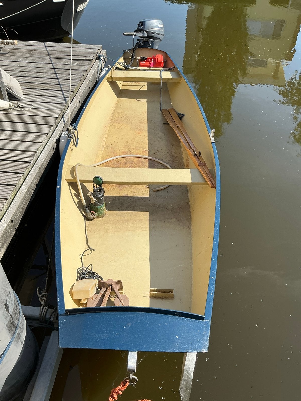 Stalen Roeischouw 4,95 x 1,50 meter met Yamaha 8 pk 4 stroke, Watersport en Boten, Roeiboten, Ophalen, Schouw, Gebruikt, Staal