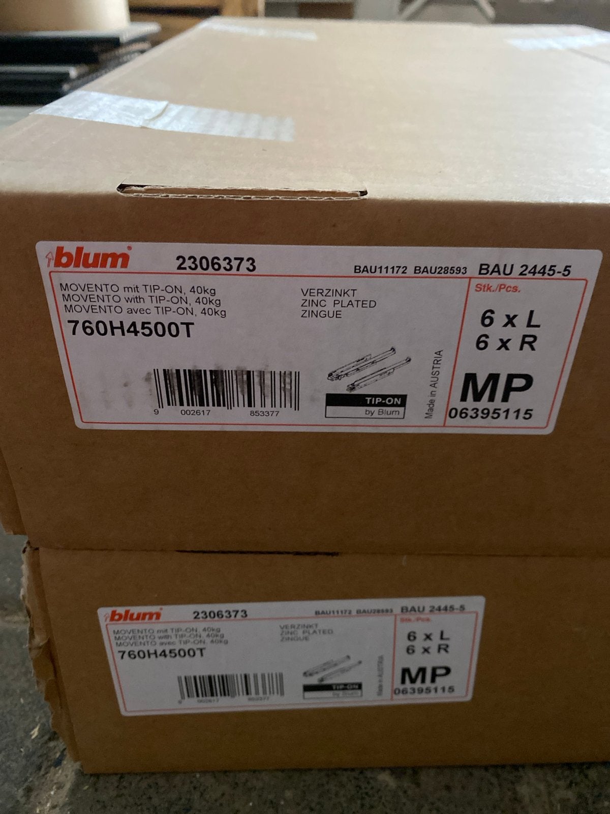 Blum Movento Tip-On Ladegeleiders 40kg - 6 stuks, Ophalen, Nieuw, 250 mm of meer, Overige typen